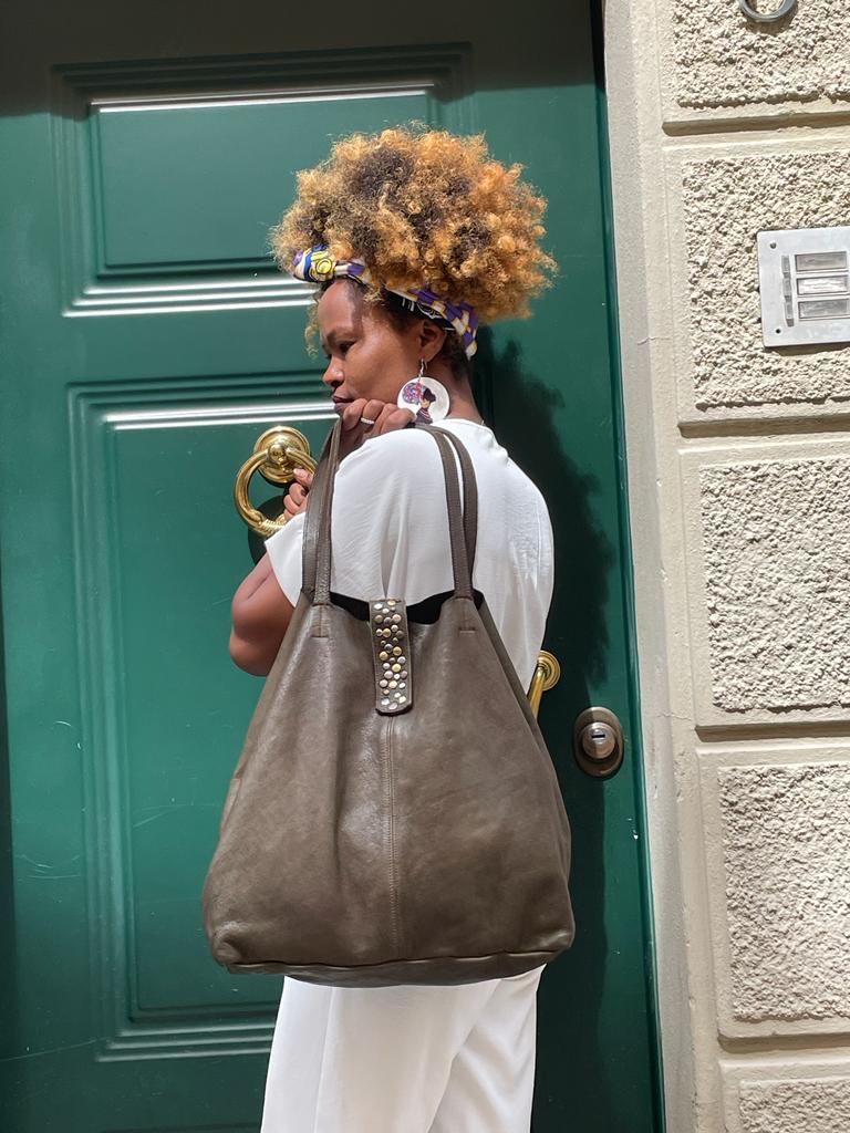 Borsa shopper in pelle morbida tinta in capo effetto vintage - Mahzel
