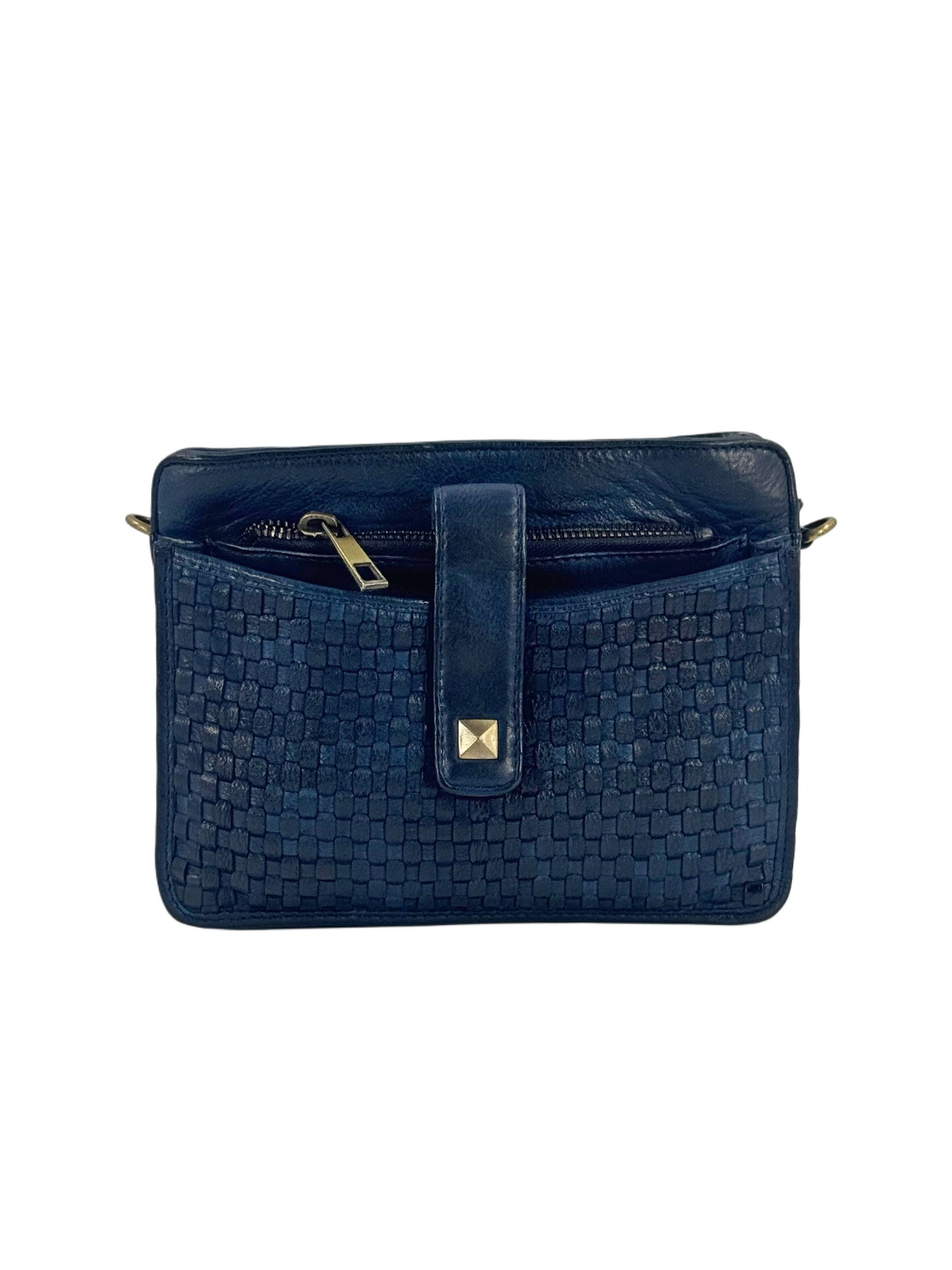 Borsa Tina in pelle con frontale intrecciato blu 