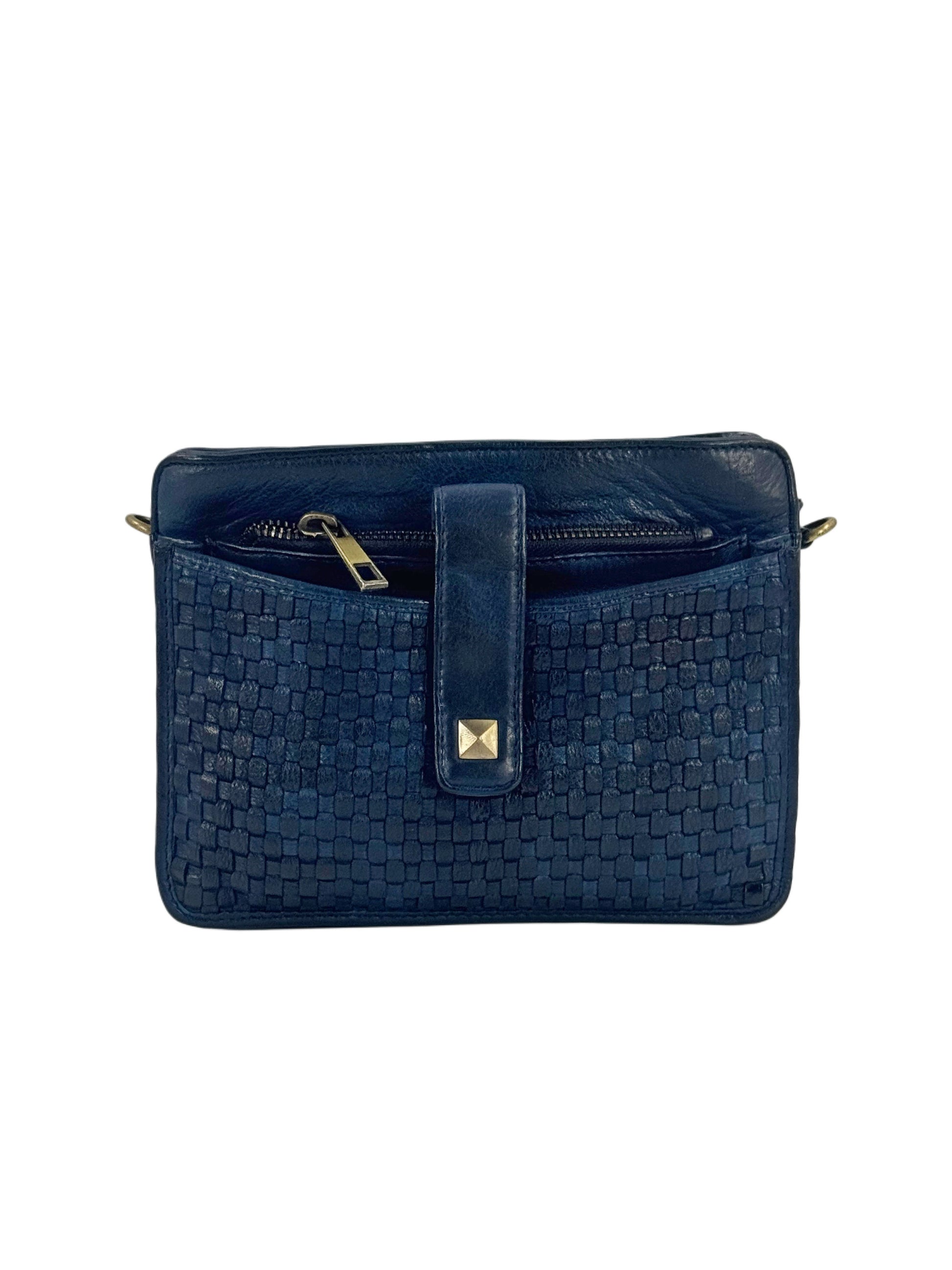 Borsa Tina in pelle con frontale intrecciato blu 