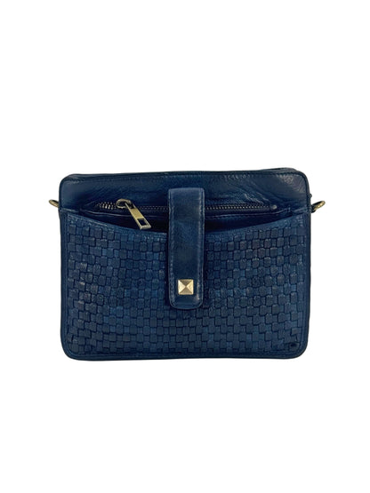Borsa Tina in pelle con frontale intrecciato blu 