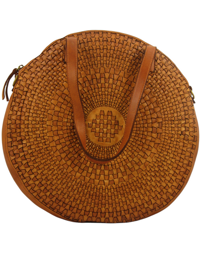 Borsa rotonda in pelle morbida con disegno intrecciato Nausica - Mahzel