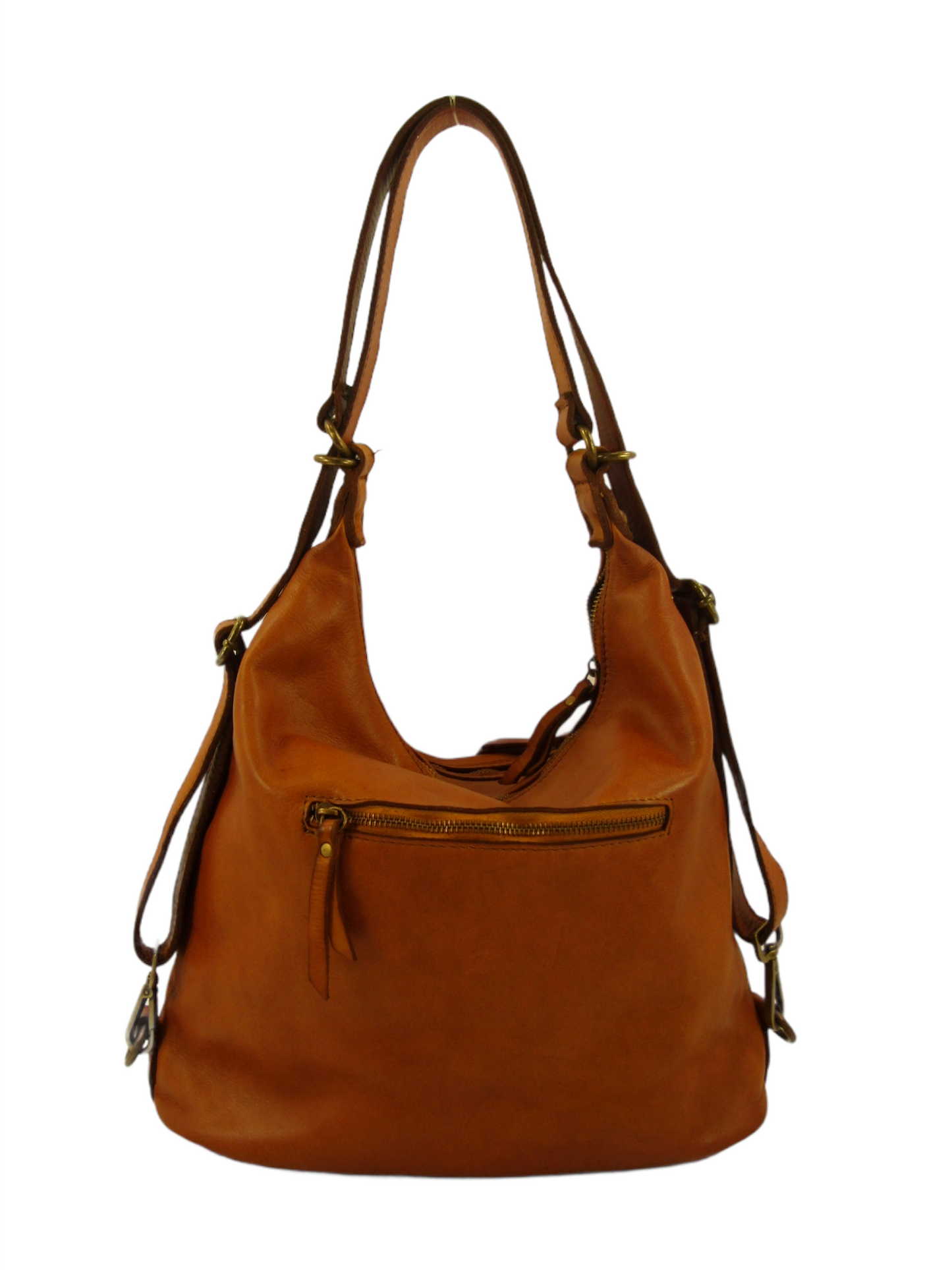 borsa a spalla e zaino in pelle morbida effetto vintage, vista retro