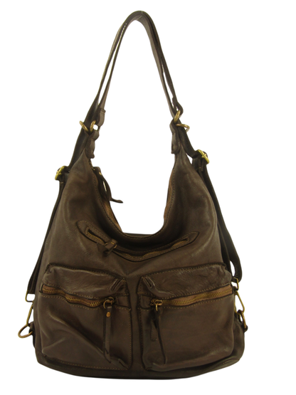 Borsa a spalla e zaino con tasche esterne in pelle morbida - Mahzel